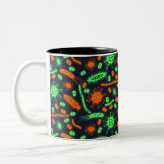 Glowing Bacteria Microorganism toxic orange green Two-Tone Coffee Mug