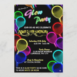 Glowing Balloons Glow Party Invitations
