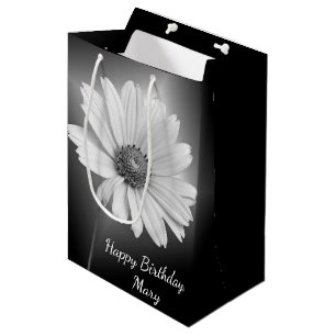 Glowing Birthday Daisy on Black with Name Medium G Medium Gift Bag
