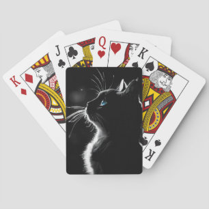 Glowing Black Cat Protrait With Blue Eye Playing Cards