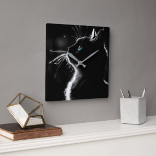 Glowing Black Cat Square Wall Clock