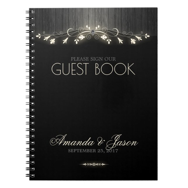Glowing black & white wedding guest book hhn02 (Front)