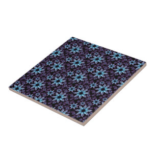Glowing Blue and Purple Floral Design Tile