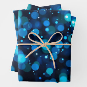 Glowing Blue Bokeh Light Abstract Wrapping Paper Sheet