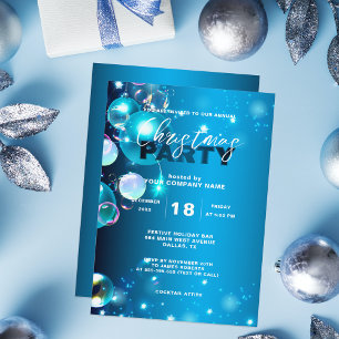 Glowing Blue Bubble Corporate Christmas Party Invitation