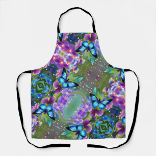 Glowing Blue Butterfly in Fairy Garden  Apron