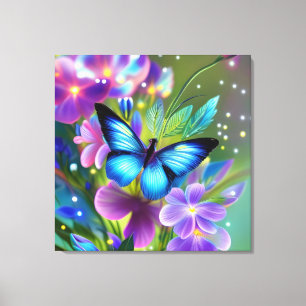 Glowing Blue Butterfly in Fairy Garden  Canvas Print