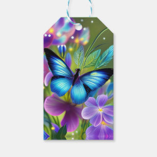 Glowing Blue Butterfly in Fairy Garden Gift Tags