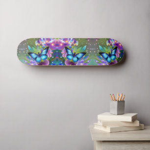Glowing Blue Butterfly in Fairy Garden  Skateboard
