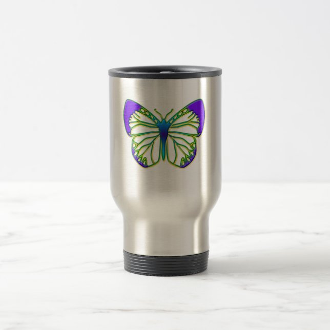 Glowing Blue Butterfly Travel Mug (Center)