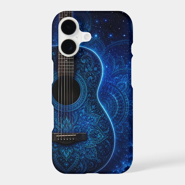 Glowing Blue Celestial Mandala Acoustic Guitar (Back)