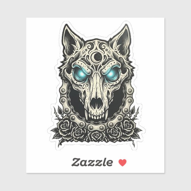 Glowing Blue Eye Wolf Skull Biker Chain Rose (Sheet)