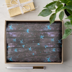 Glowing Blue Fireflies in Enchanted Midnight Fores Tissue Paper