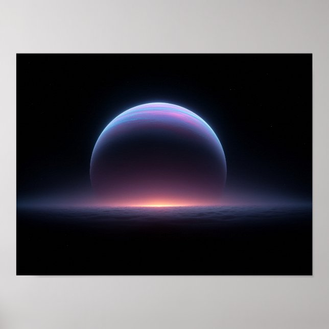 Glowing Blue Gas Giant Planet Rising Over Cloud  Poster (Front)