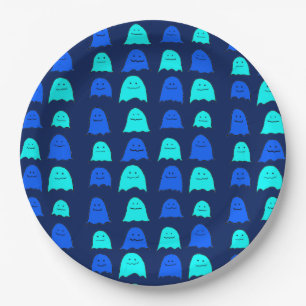 Glowing Blue Halloween Ghosts Paper Plate