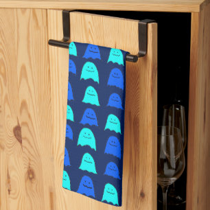Glowing Blue Halloween Ghosts Tea Towel