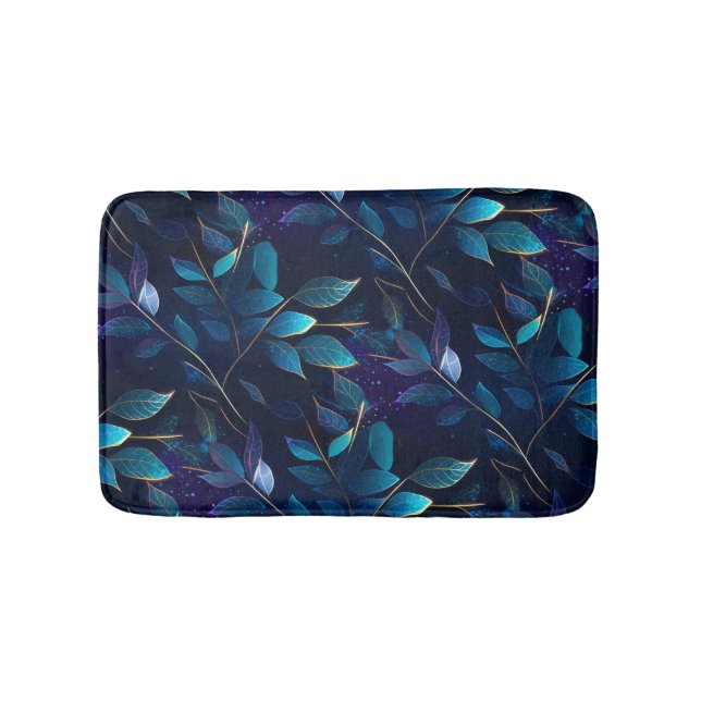 Glowing Blue Leaves Bath Mat (Front)