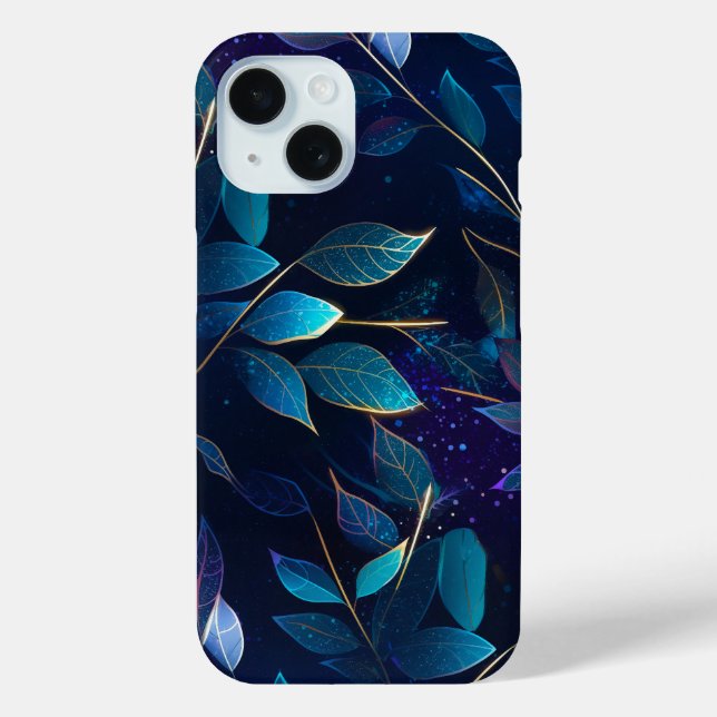 Glowing Blue Leaves iPhone 15 Barely There Case (Back)