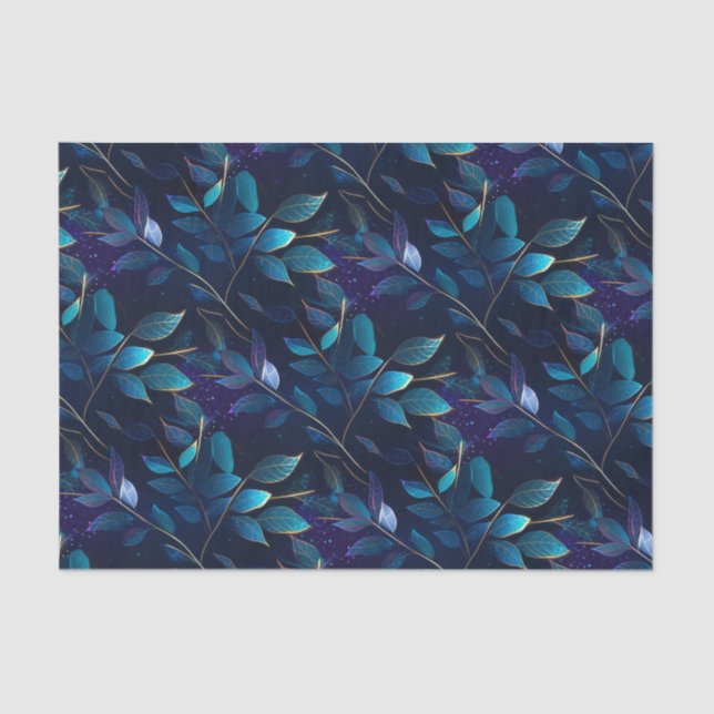 Glowing Blue Leaves Tissue Paper (Front)