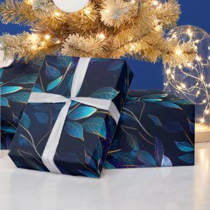Glowing Blue Leaves Wrapping Paper