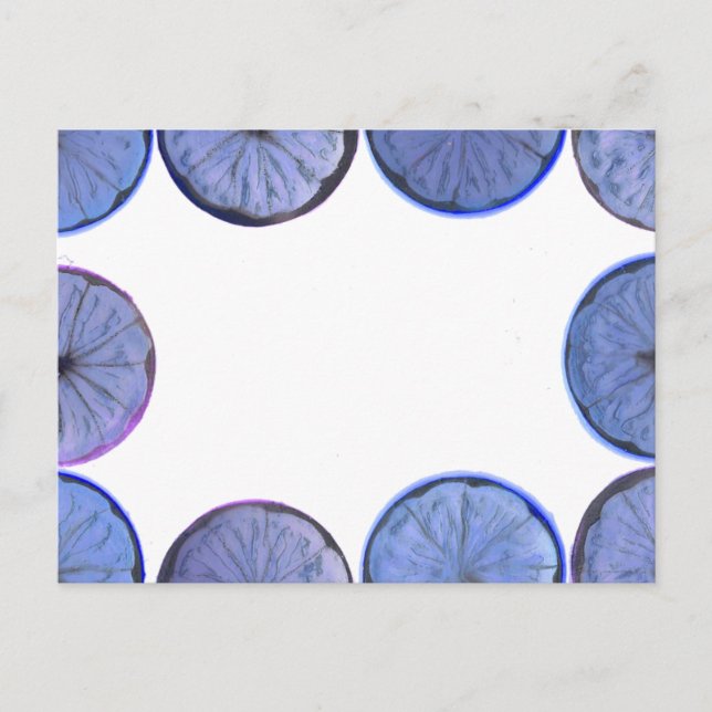 Glowing blue Lemon and lime slice frame Postcard (Front)