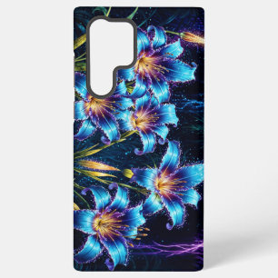 Glowing blue lilies night vibrant floral fantasy samsung galaxy case