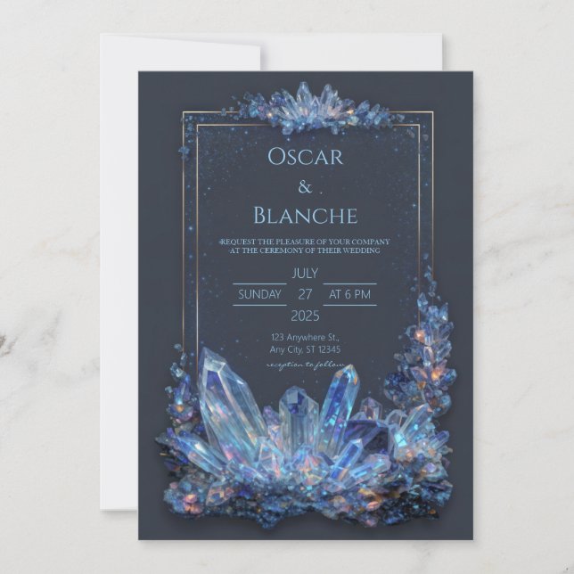 Glowing Blue Mineral Gilded Double Frame Wedding Invitation (Front)