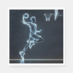 Glowing Blue Neon Basketball Player Napkin