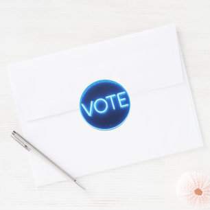 Glowing Blue Neon Vote Sign Classic Round Sticker