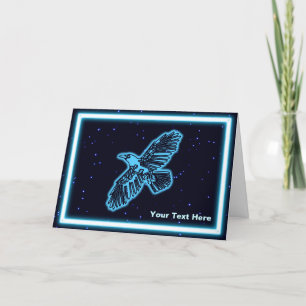 Glowing Blue Raven On Stars Holiday Card