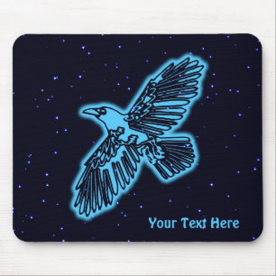 Glowing Blue Raven On Stars Mouse Mat