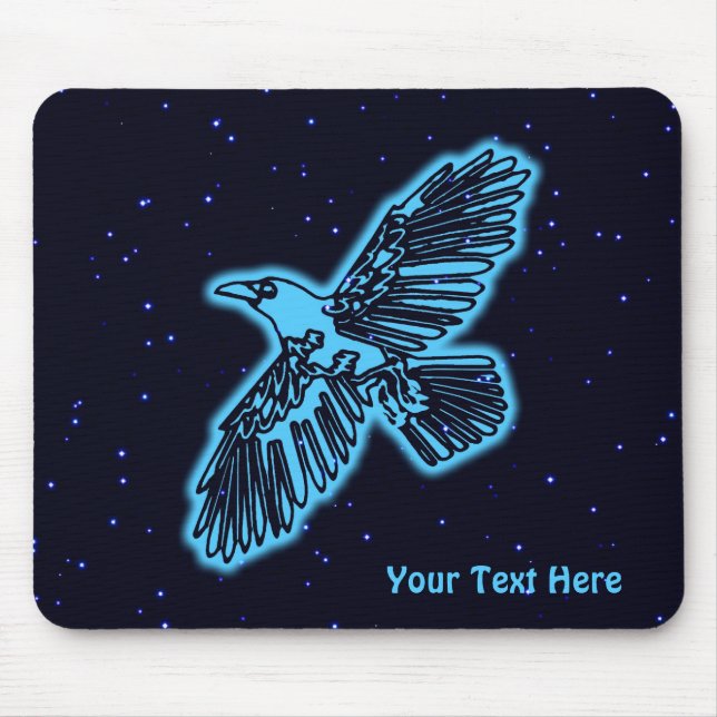Glowing Blue Raven On Stars Mouse Mat (Front)