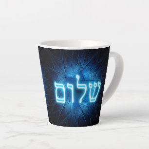 Glowing Blue Shalom On Etched Star of David Latte Mug