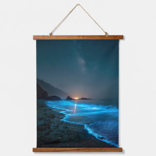 Glowing Blue Shoreline Sunset Tapestry