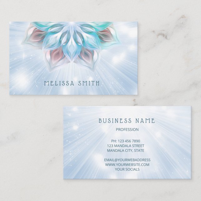 Glowing  Blue Turquoise Mandala Business Card (Front/Back)