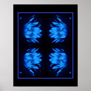 Glowing Blue Water Lily Lotus Flower Abstract Poster