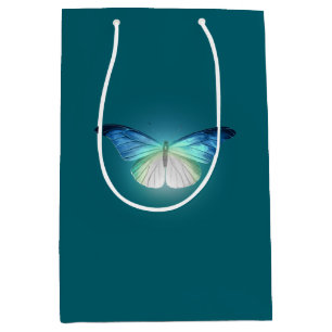 Glowing blue white butterflies medium gift bag