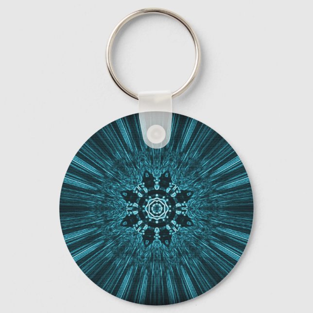 Glowing Blue Winter Snowflake Key Ring (Front)