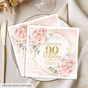 Glowing blush pink floral 90th birthday party napkin