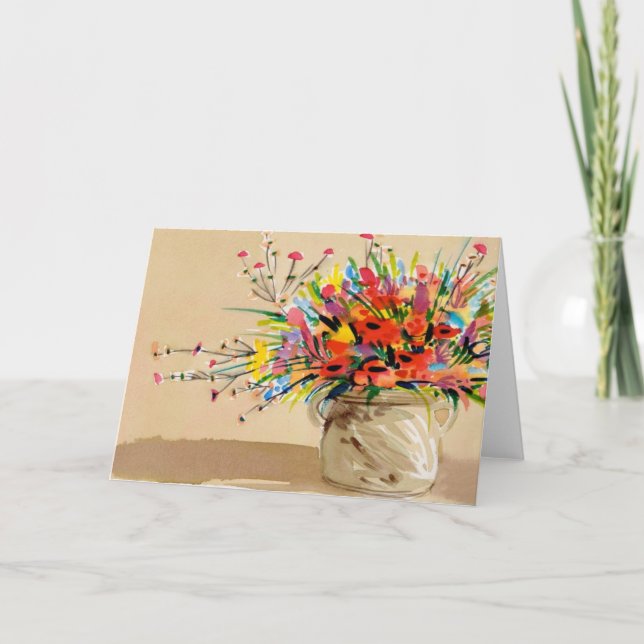 Glowing Bouquet in Stone Jar Card (Front)