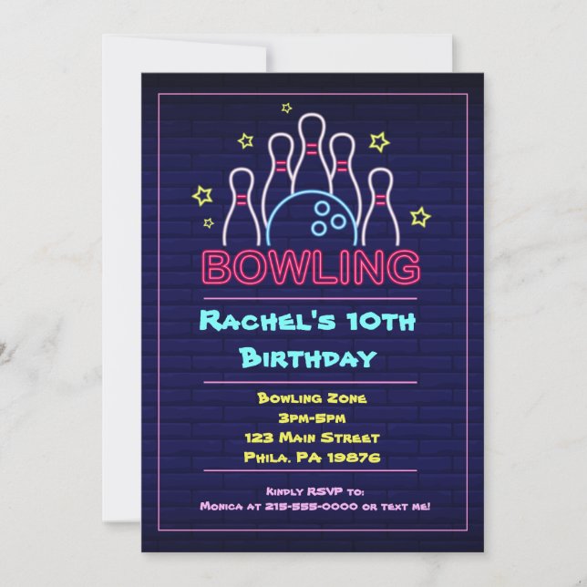 Glowing BOWLING BALL Birthday Party Invitation (Front)