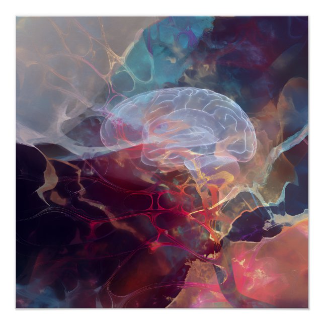Glowing Brain Nebula Neural Energy Poster (Front)