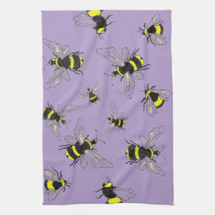 Glowing Bumblebee on Lavender Kitchen Towel