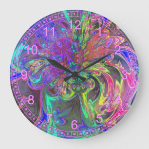 Glowing Burst of Colour – Abstract Teal Violet Large Clock