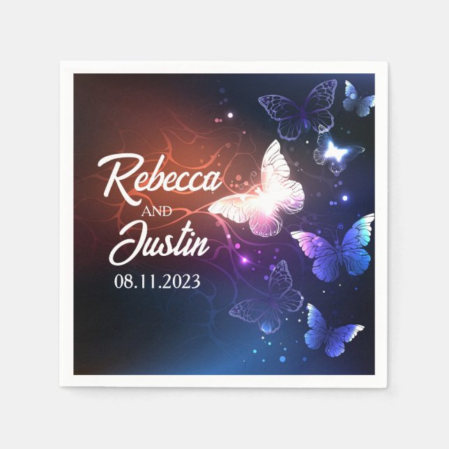 Glowing Butterflies Neon Boho Napkins (Front)