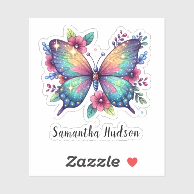 Glowing butterfly personalised custom name sticker (Sheet)