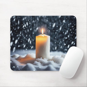Glowing Candle In Snowflakes Mouse Mat