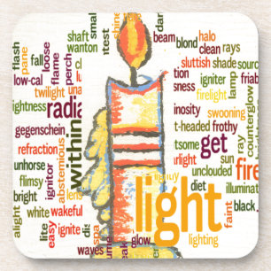 Glowing Candle Light Word Cloud Design Coaster
