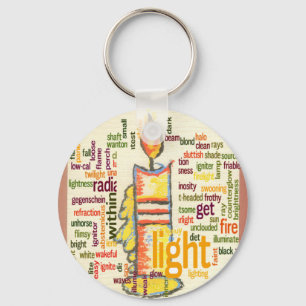 Glowing Candle Light Word Cloud Design Key Ring