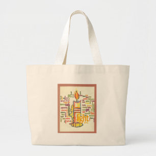 Glowing Candle Light Word Cloud Design Large Tote Bag
